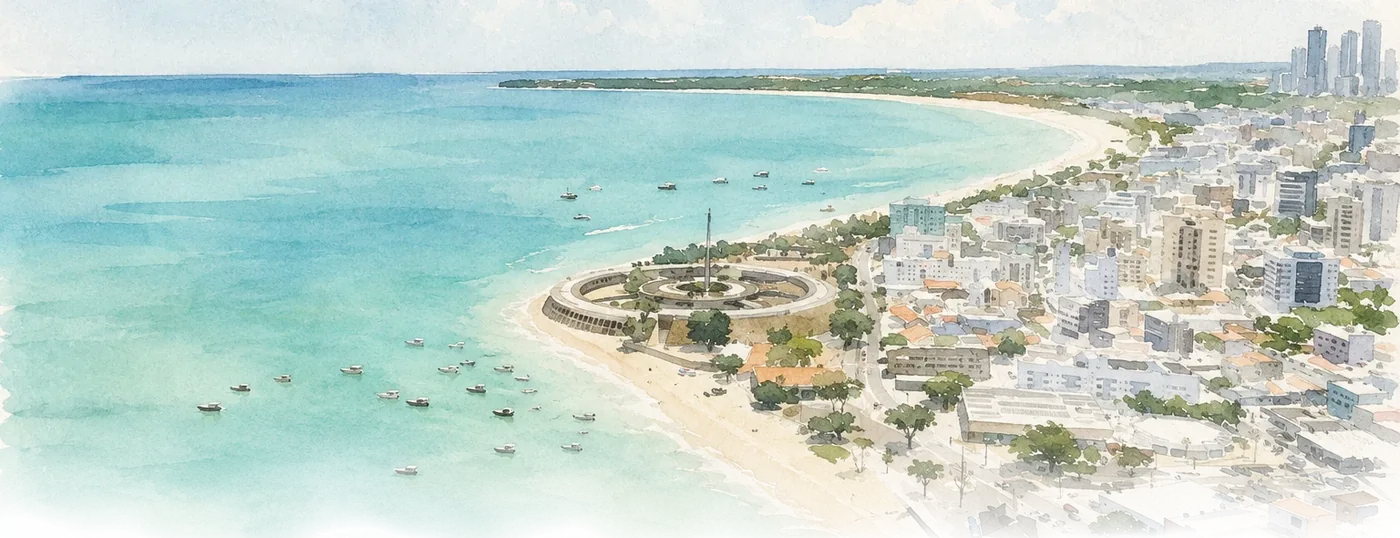 Vista aquarelada da orla de João Pessoa